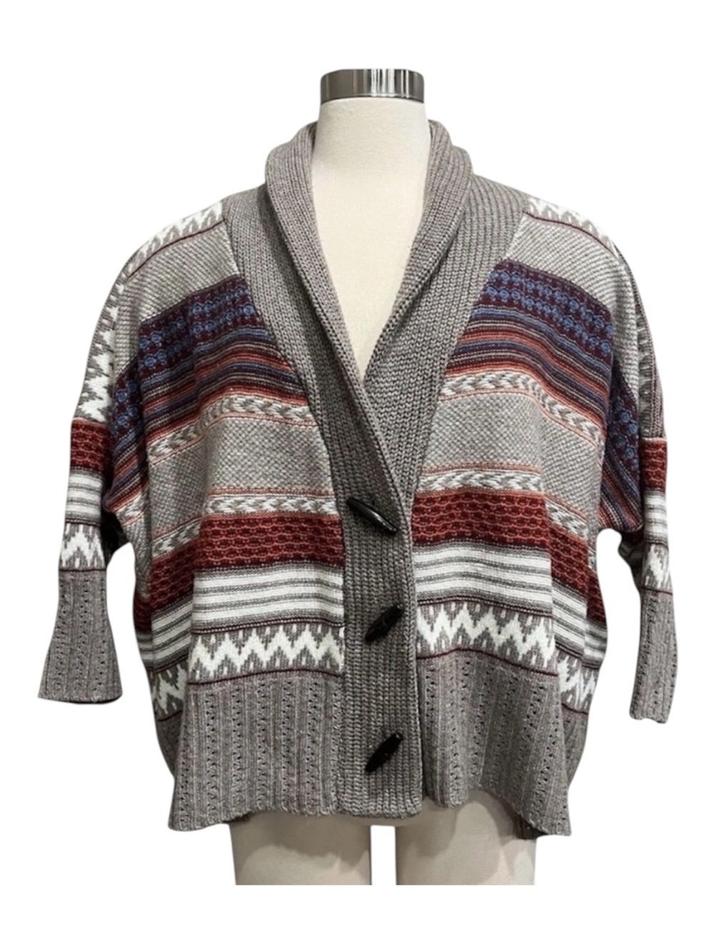 Jon & Anna Cardigan Sweater L Aztec Nordic Striped Oversized